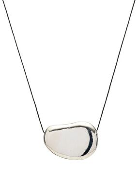 Polished Silver Bean Necklace on Black Cord